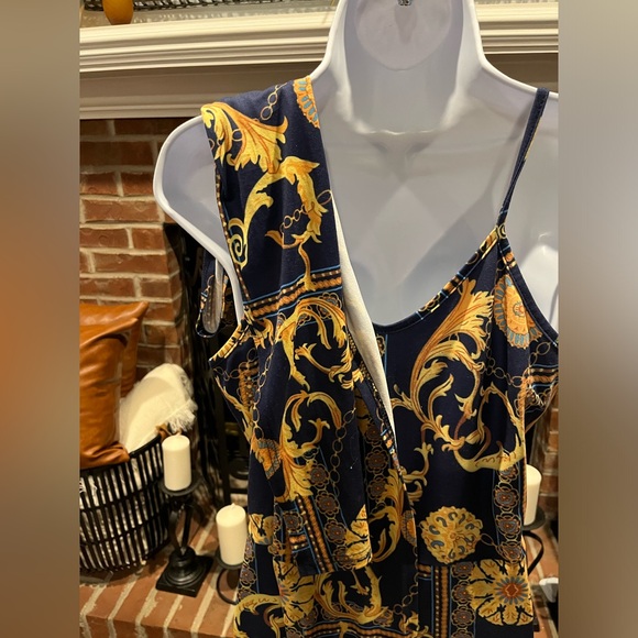 🔥Unbranded Versace Inspired Jumpsuit with Flare Legs. Pullon Blue&Gold Size:XL - Picture 6 of 13